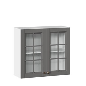 Кухонный навесной шкаф Амели-3 800 со стеклом ЛД 299.360.000.034, Белый/Оникс серый в Абакане