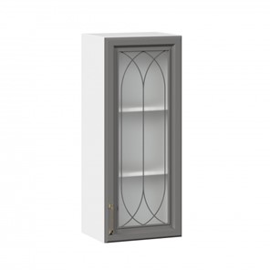 Навесной кухонный шкаф Джелатто 400 высокий со стеклом ЛД 241.420.000.110, Белый/Оникс серый в Абакане