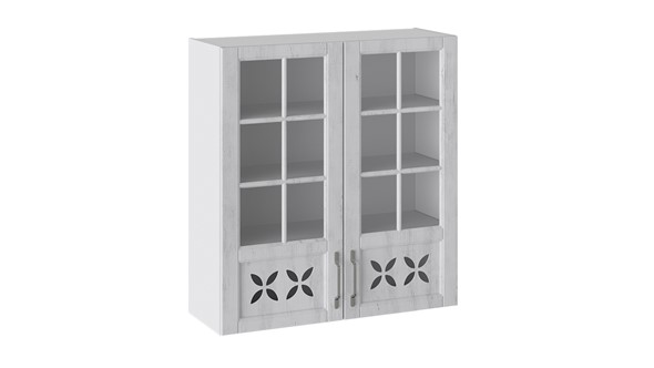 Кухонный шкаф Прованс (Белый глянец/Санторини светлый) cо стеклом В_96-90_2ДРДс в Абакане - изображение