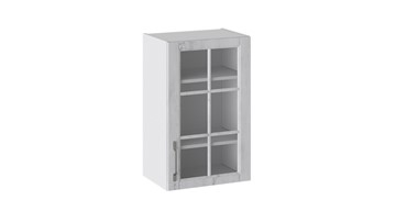 Навесной кухонный шкаф Прованс (Белый глянец/Санторини светлый) со стеклом В_72-45_1ДРс в Абакане