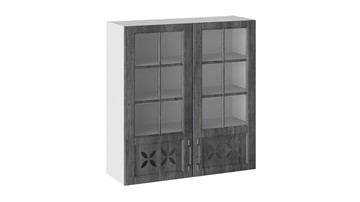 Шкаф на кухню Прованс (Белый глянец/Санторини темный) cо стеклом В_96-90_2ДРДс в Абакане