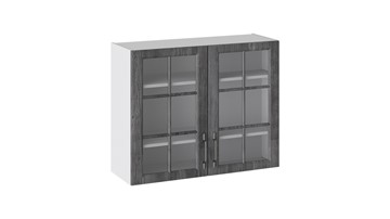 Кухонный шкаф Прованс (Белый глянец/Санторини темный) со стеклом В_72-90_2ДРс в Абакане