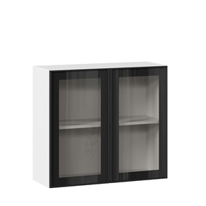 Навесной кухонный шкаф со стеклом 800 Индиго ЛД 298.360.000.023, Белый/Чёрный в Абакане