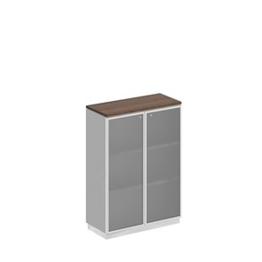 Шкаф для документов средний со стеклянными дверьми в рамке Bravo, дуб гладстоун/белый премиум (90х40х124,6) в Абакане