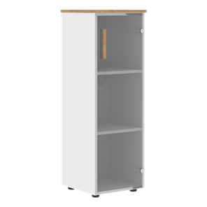 Средний шкаф колонна со стеклянной дверью правой FORTA Белый-Дуб Гамильтон FMC 40.2 (R) (399х404х801) в Абакане