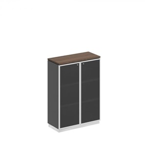 Шкаф для документов средний со стеклянными дверьми в рамке Bravo, дуб гладстоун/антрацит премиум (90х40х124,6) в Абакане