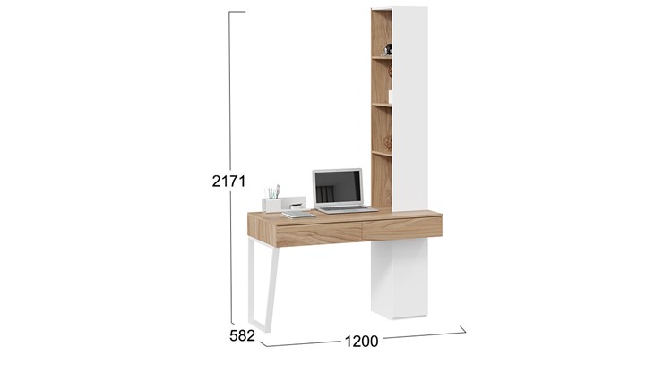 Компьютерный стол со шкафом комбинированным Порто СМ-393.15.012 (Белый жемчуг/Яблоня беллуно/Белый софт) в Абакане - изображение 1