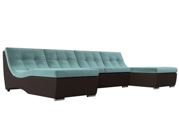 Большой П-образный диван Монреаль, Бирюзовый\Коричневый (Велюр\Экокожа) в Абакане