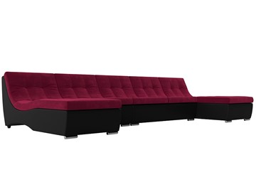 Большой П-образный диван Монреаль, Бордовый\Черный (Микровельвет\Экокожа) в Абакане