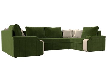 П-образный диван Николь, Зеленый/Бежевый/Бежевый (микровельвет/экокожа) в Абакане