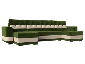 П-образный диван Честер, Зеленый/бежевый (вельвет/экокожа) в Абакане