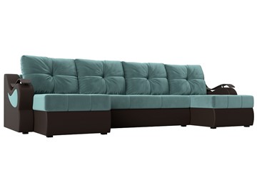 П-образный диван Меркурий П, Бирюзовый\Коричневый (Велюр\Экокожа) в Абакане