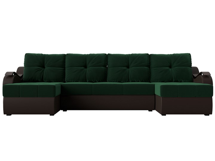 П-образный диван Меркурий П, Зеленый\Коричневый (Велюр\Экокожа) в Абакане - изображение 2