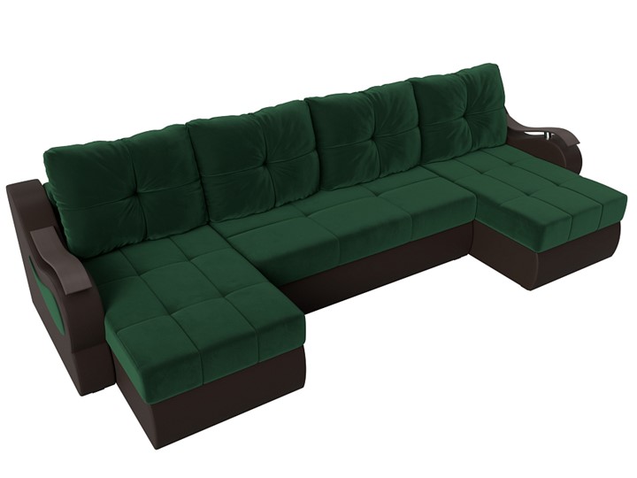 П-образный диван Меркурий П, Зеленый\Коричневый (Велюр\Экокожа) в Абакане - изображение 5