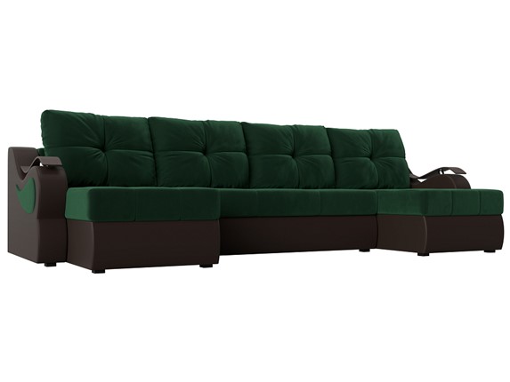 П-образный диван Меркурий П, Зеленый\Коричневый (Велюр\Экокожа) в Абакане - изображение