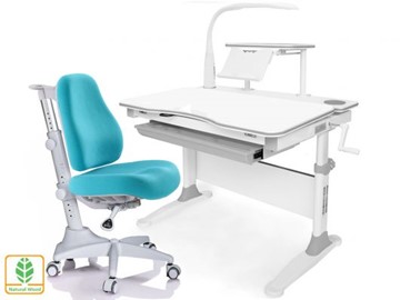 Растущая парта + стул Mealux EVO Evo-30 G (арт. Evo-30 G + Y-528 KBL)/(стол+полка+кресло+чехол+лампа)/белая столешница (дерево), цвет пластика серый в Абакане