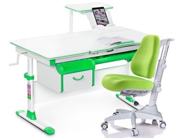 Комплект растущая парта + стул Mealux EVO Evo-40 Z (арт. Evo-40 Z + Y-528 KZ) / (стол+полка+кресло+чехол)/ белая столешница / цвет пластика зеленый в Абакане