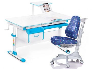 Комплект растущая парта + стул Mealux Mealux EVO Evo-40 BL (арт. Evo-40 BL + Y-528 F) / (стол+полка+кресло) / белая столешница / цвет пластика голубой в Абакане