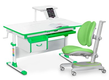 Комплект растущая парта + стул Mealux EVO Evo-40 Z (арт. Evo-40 Z + Y-115 KZ) / (стол+полка+кресло+чехол), белый, зеленый в Абакане - предосмотр