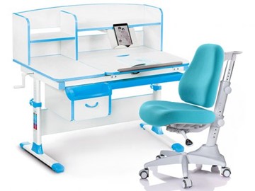 Комплект растущая парта + стул Mealux-EVO Evo-50 BL (арт. Evo-50 BL + Y-528 KBL) / (стол+полка+кресло) / белая столешница / цвет пластика голубой в Абакане