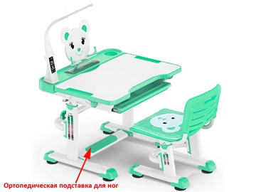 Растущая парта + стул Mealux EVO BD-04 Teddy New XL, с лампой, green, зеленая в Абакане