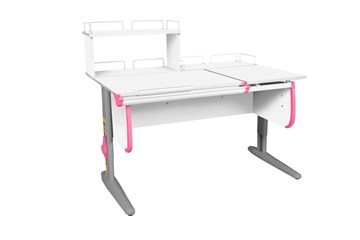 Детский стол-трансформер 1/75-40 (СУТ.25) + Polka_z 1/600 + Polka_zz 1/600 белый/серый/розовый в Абакане