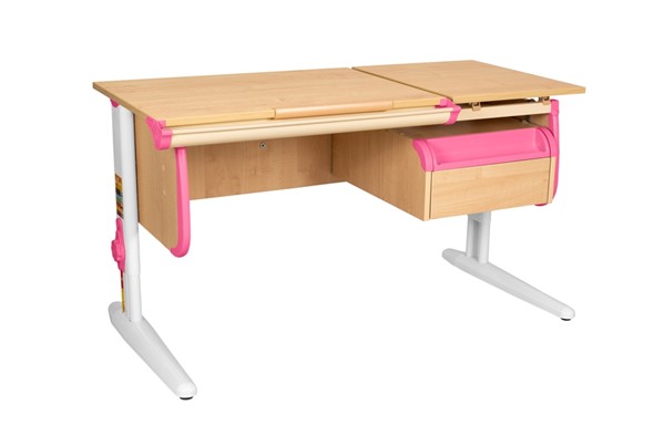 Детский стол-трансформер 1/75-40 (СУТ.25) + Tumba 1 Бежевый/Белый/Розовый в Абакане - изображение