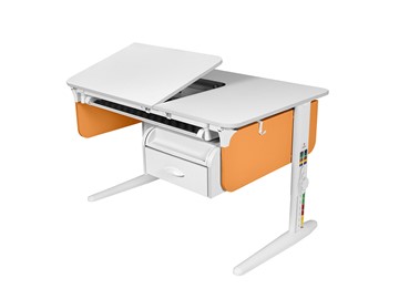 Детский стол-трансформер L/70-45 (СУТ 62) с лотком и навесной тумбой, белый/белый/оранжевый в Абакане - предосмотр